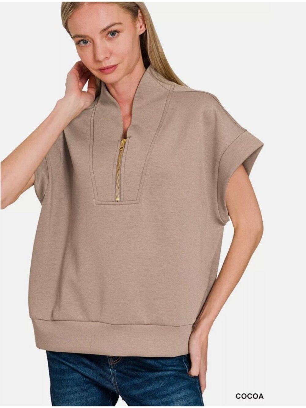 Zenana - Oversized Burgundy Scuba Half Zip Top Plus 1X NEW